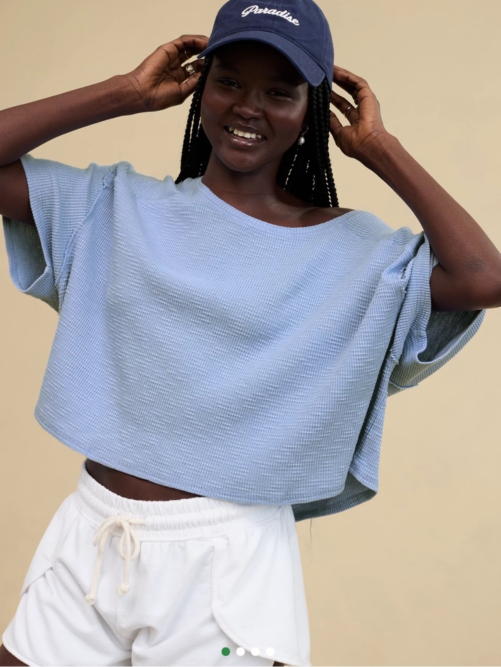 OFFLINE by AERIE Light Blue Waffle Short Sleeve Cropped T-Shirt Top Sz Large